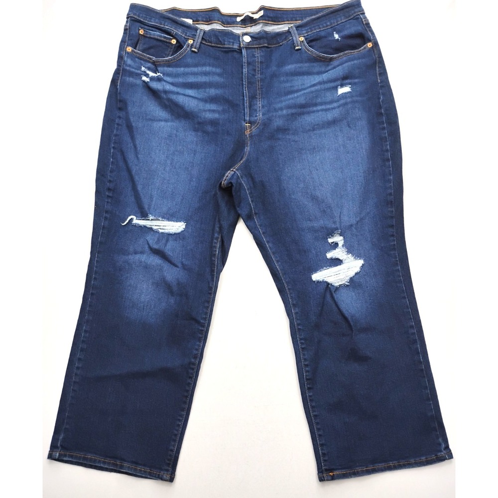 Levis Jeans Ribcage Ankle Straight Womens 24W Dark Washed Distressed